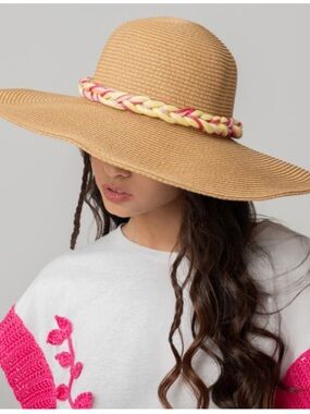 J Crew M/L Wide Brim Straw Sun Tan woman's hat